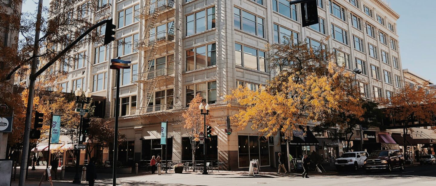 Downtown in Spokane, Washington during the fall.